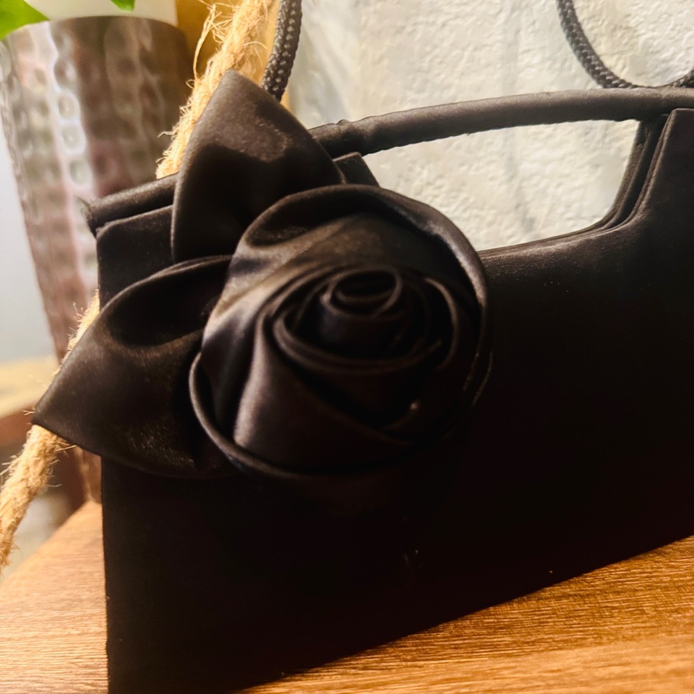 Black silk Floral Embellished Clutch